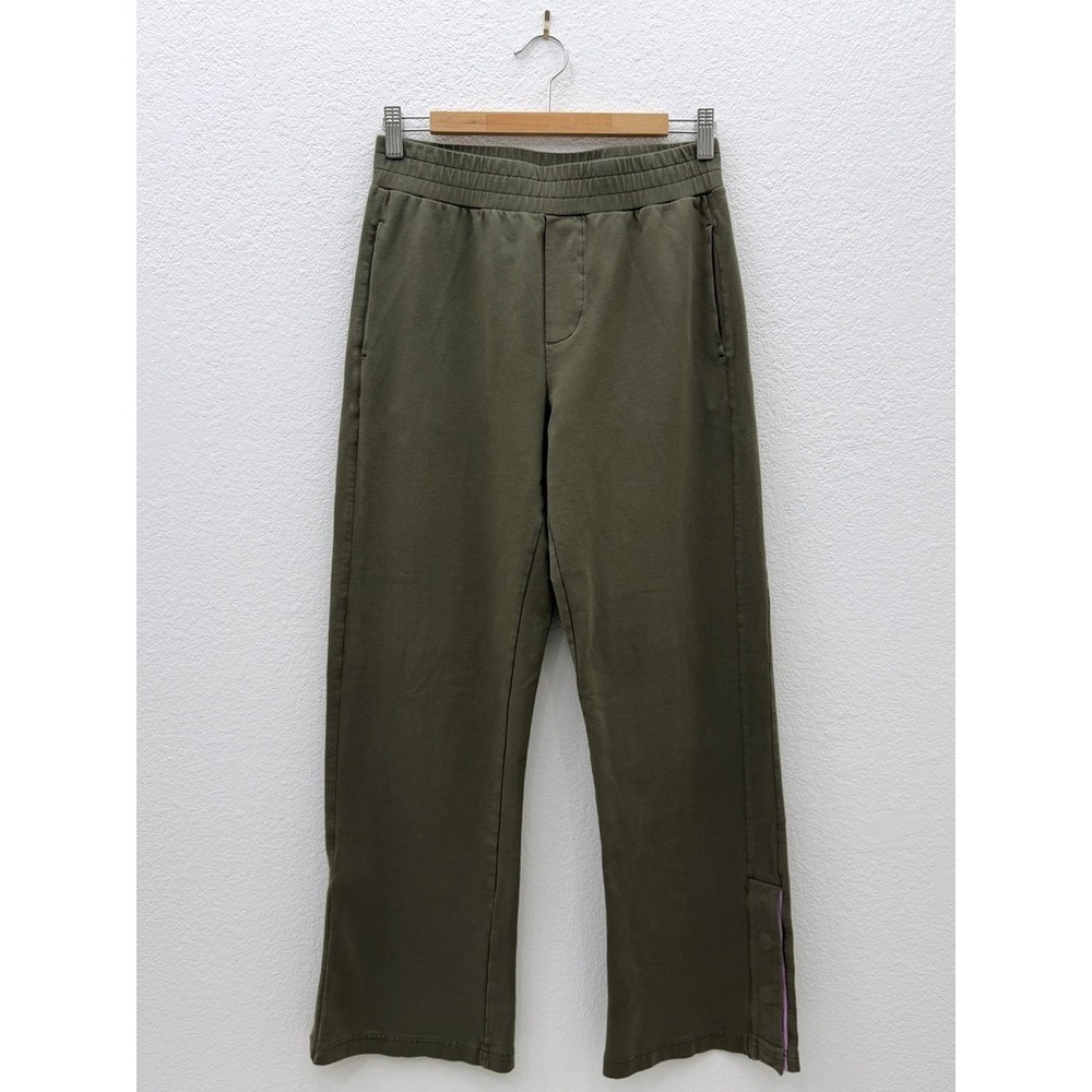 Pact Organic Cotton Straight Leg Sweatpants Olive Green Snap Ankle Slits Small